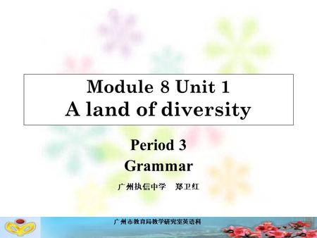 广州市教育局教学研究室英语科 Module 8 Unit 1 A land of diversity Period 3 Grammar 广州执信中学 郑卫红.