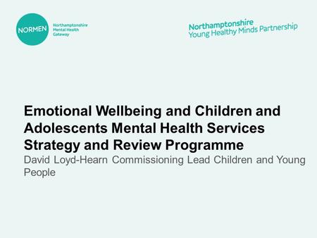 Emotional Wellbeing and Children and Adolescents Mental Health Services Strategy and Review Programme David Loyd-Hearn Commissioning Lead Children and.
