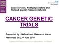 The National Cancer Research Network is part of the National Institute for Health Research CANCER GENETIC TRIALS Leicestershire, Northamptonshire and Rutland.