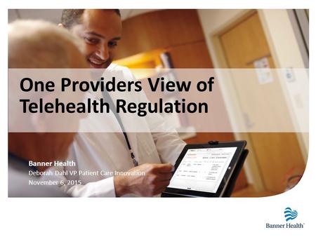 Banner Health Deborah Dahl VP Patient Care Innovation November 6, 2015 One Providers View of Telehealth Regulation.