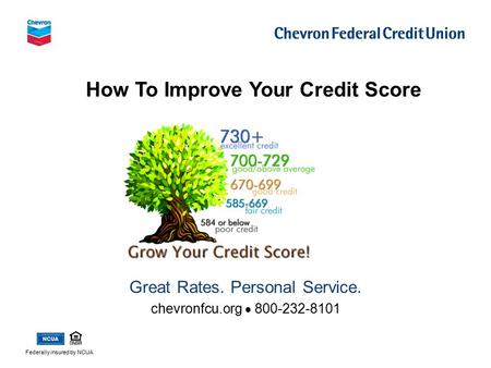 How To Improve Your Credit Score Federally insured by NCUA Great Rates. Personal Service. chevronfcu.org  800-232-8101.