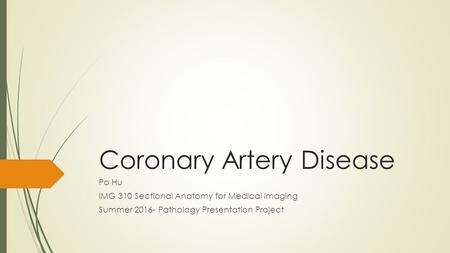 Coronary Artery Disease Po Hu IMG 310 Sectional Anatomy for Medical Imaging Summer 2016- Pathology Presentation Project.