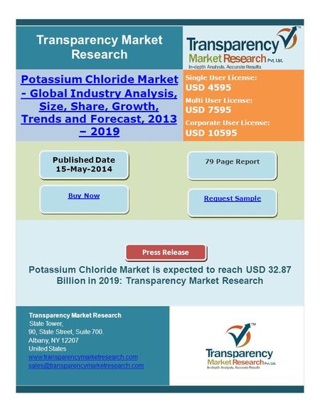 USD 4595USD 4595 USD 7595USD 7595 Transparency Market Research Potas ium Chloride Market - Global Industry Analysis, Size, Share, Growth, Trends and Forecast,