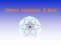 Atoms, Isotopes, & Ions. An atom consists of a nucleusnucleus –protons and neutrons electrons in orbitals around the nucleus.electrons in orbitals around.