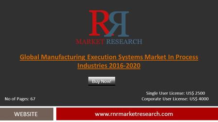 Global Manufacturing Execution Systems Market In Process Industries 2016-2020 www.rnrmarketresearch.com WEBSITE Single User License: US$ 2500 No of Pages:
