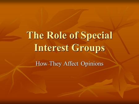 The Role of Special Interest Groups How They Affect Opinions.