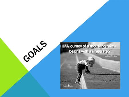 GOALS. TYPES OF GOALS Immediate Goals- 1-30 days from now Short term- Goals for next 3, months, 6 months, 9 months Long term- Goals for next year,