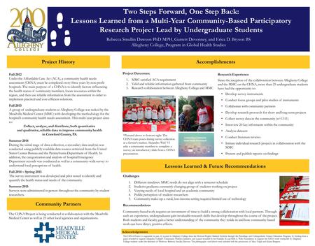 Two Steps Forward, One Step Back: Lessons Learned from a Multi-Year Community-Based Participatory Research Project Lead by Undergraduate Students Rebecca.