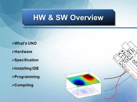 HW & SW Overview  What’s UNO  Hardware  Specification  Installing IDE  Programming  Compiling.