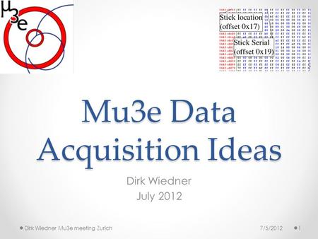Mu3e Data Acquisition Ideas Dirk Wiedner July 2012 7/5/20121Dirk Wiedner Mu3e meeting Zurich.