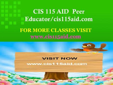 CIS 115 AID Peer Educator/cis115aid.com FOR MORE CLASSES VISIT www.cis115aid.com.