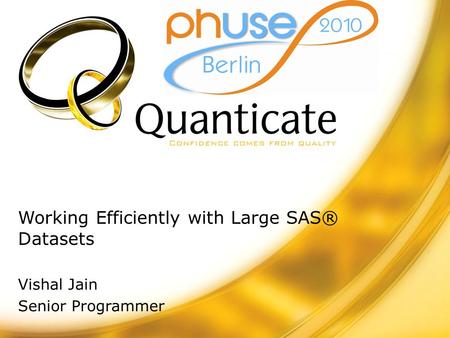 Working Efficiently with Large SAS® Datasets Vishal Jain Senior Programmer.