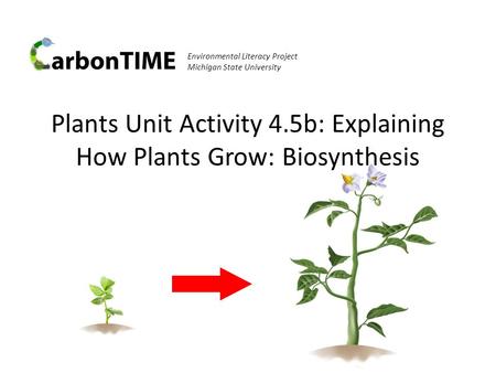 Plants Unit Activity 4.5b: Explaining How Plants Grow: Biosynthesis Environmental Literacy Project Michigan State University.