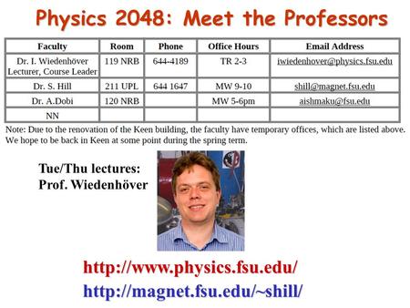 Physics 2048: Meet the Professors Tue/Thu lectures: Prof. Wiedenhöver