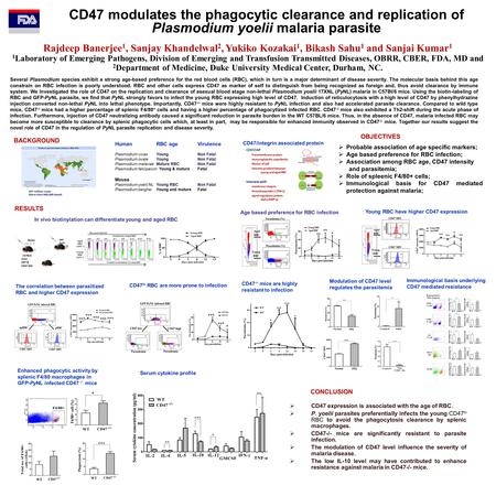 CD47 modulates the phagocytic clearance and replication of Plasmodium yoelii malaria parasite Rajdeep Banerjee 1, Sanjay Khandelwal 2, Yukiko Kozakai 1,