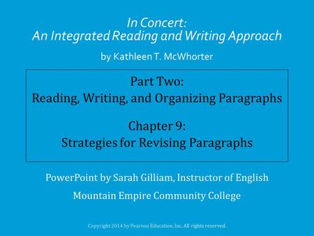 In Concert: An Integrated Reading and Writing Approach by Kathleen T. McWhorter.