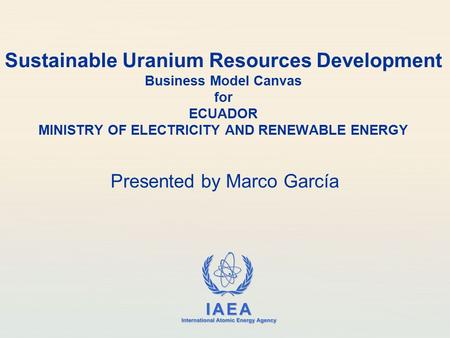 IAEA International Atomic Energy Agency Sustainable Uranium Resources Development Business Model Canvas for ECUADOR MINISTRY OF ELECTRICITY AND RENEWABLE.