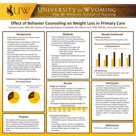 Effect of Behavior Counseling on Weight Loss in Primary Care Chelsea Carter, BSN, RN, Doctor of Nursing Practice Candidate; Ann Marie Hart, PhD, FNP-BC,