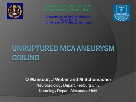 O Mansour, J Weber and M Schumacher Neuroradiology Depart. Freiburg Univ. Neurology Depart. Alexandria Univ. Department of Neuroradiology, Neurocenter.
