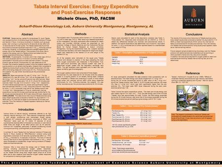 Tabata Interval Exercise: Energy Expenditure and Post-Exercise Responses Michele Olson, PhD, FACSM Scharff-Olson Kinesiology Lab, Auburn University Montgomery,