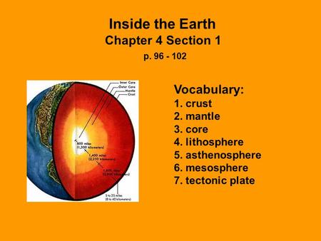 Inside the Earth Chapter 4 Section 1 p Vocabulary: 1. crust