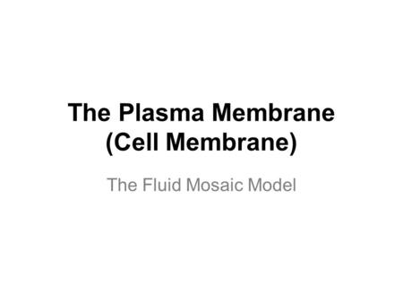 The Plasma Membrane (Cell Membrane) The Fluid Mosaic Model.