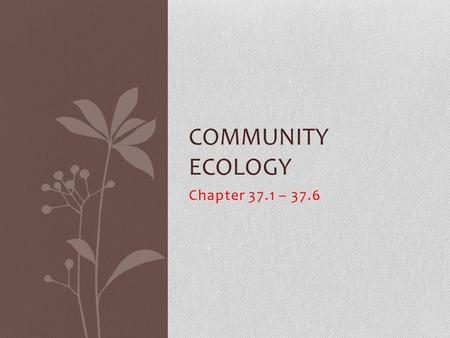 Chapter 37.1 – 37.6 COMMUNITY ECOLOGY. What you need to know! The community level of organization The role of competitive exclusion in interspecific competition.