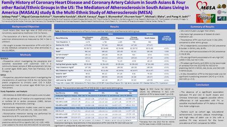 ○ South Asians (SAs) have high rates of CHD which are not entirely explained by traditional CVD risk factors. ○ The association of a family history of.