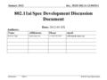 Doc.: IEEE 802.11-12/0025r1 Submission January 2012 Rolf de Vegt (Qualcomm)) Slide 1 802.11ai Spec Development Discussion Document Date: 2012-01-XX Authors: