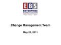 Change Management Team May 25, 2011. 2 Employee Self Service Today 19% of City employees have ESS Current functionality –Time entry (primary focus) –Earning.