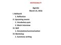 RESPONSIBILITY Agenda March 15, 2016 I. Bellwork 1. Reflection II. Upcoming events 1. Vocabulary quiz 2. Mock Interview III. Skill 1. Annotation/summarization.