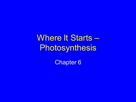 Where It Starts – Photosynthesis Chapter 6. Sunlight as an Energy Source Photosynthesis runs on a fraction of the electromagnetic spectrum, or the full.