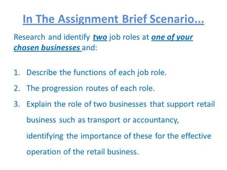 Research and identify two job roles at one of your chosen businesses and: 1.Describe the functions of each job role. 2.The progression routes of each role.