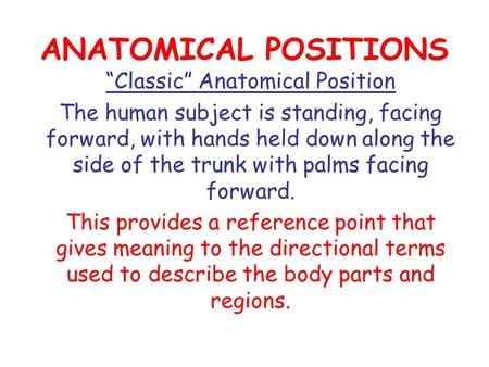 “Classic” Anatomical Position