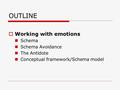 OUTLINE  Working with emotions Schema Schema Avoidance The Antidote Conceptual framework/Schema model.