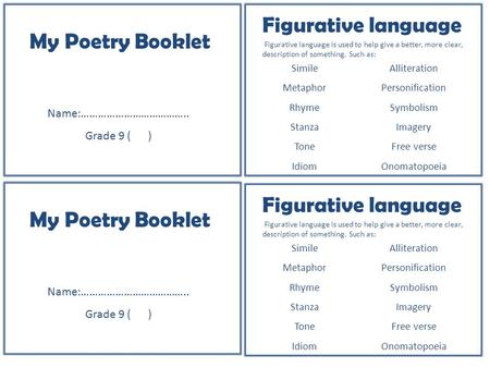 Figurative language My Poetry Booklet Figurative language