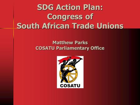 SDG Action Plan: Congress of South African Trade Unions Matthew Parks COSATU Parliamentary Office.