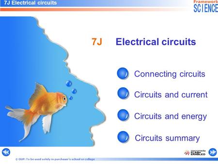 © OUP: To be used solely in purchaser’s school or college Connecting circuits Circuits and current Circuits and energy Circuits summary 7J Electrical circuits.