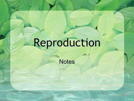 Reproduction Notes. I.Reproduction A. – offspring arise from a parent and inherit all of the genes of that parent 1. Offspring have of the same chromosomes.