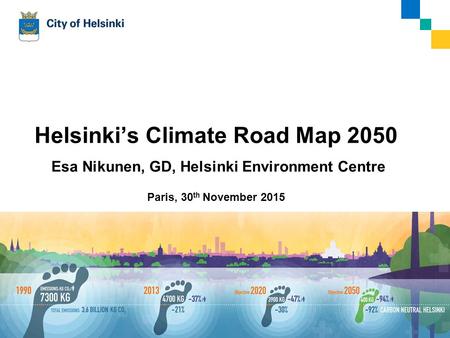 30.11.2015Esa Nikunen Helsinki’s Climate Road Map 2050 Esa Nikunen, GD, Helsinki Environment Centre Paris, 30 th November 2015 1.