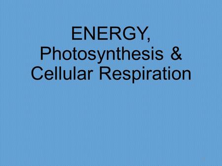 ENERGY, Photosynthesis & Cellular Respiration 1. Releasing Food Energy 2.