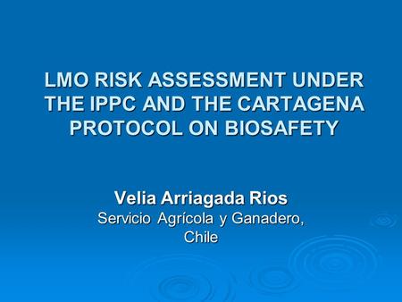 LMO RISK ASSESSMENT UNDER THE IPPC AND THE CARTAGENA PROTOCOL ON BIOSAFETY Velia Arriagada Rios Servicio Agrícola y Ganadero, Chile.