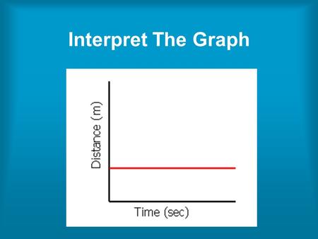 Interpret The Graph. The graph shows an object which is not moving (at rest). The distance stays the same as time goes by because it is not moving.