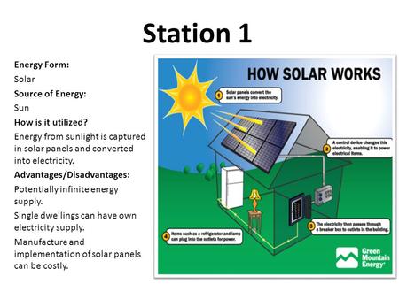 Station 1 Energy Form: Solar Source of Energy: Sun How is it utilized?