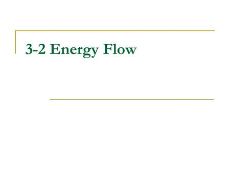 3-2 Energy Flow. 3-2 Topic Outline 3–2Energy Flow A.Producers 1.Energy From the Sun 2.Life Without Light B.Consumers C.Feeding Relationships 1.Food Chains.