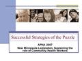 Successful Strategies of the Puzzle APHA 2007 New Minnesota Legislation, Sustaining the role of Community Health Workers.