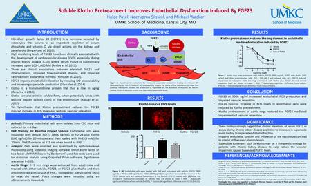 Soluble Klotho Pretreatment Improves Endothelial Dysfunction Induced By FGF23 Halee Patel, Neerupma Silswal, and Michael Wacker UMKC School of Medicine,