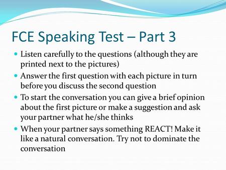 FCE Speaking Test – Part 3