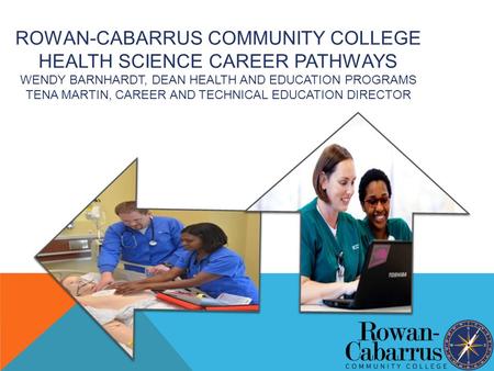 ROWAN-CABARRUS COMMUNITY COLLEGE HEALTH SCIENCE CAREER PATHWAYS WENDY BARNHARDT, DEAN HEALTH AND EDUCATION PROGRAMS TENA MARTIN, CAREER AND TECHNICAL EDUCATION.