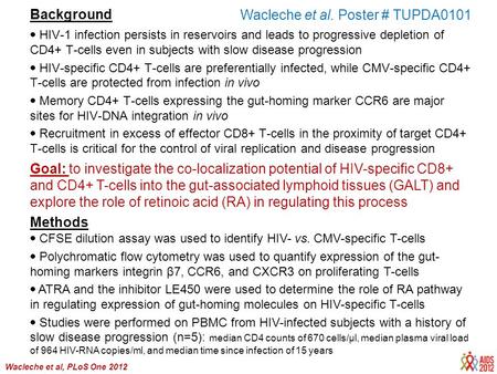 Background  HIV-1 infection persists in reservoirs and leads to progressive depletion of CD4+ T-cells even in subjects with slow disease progression 